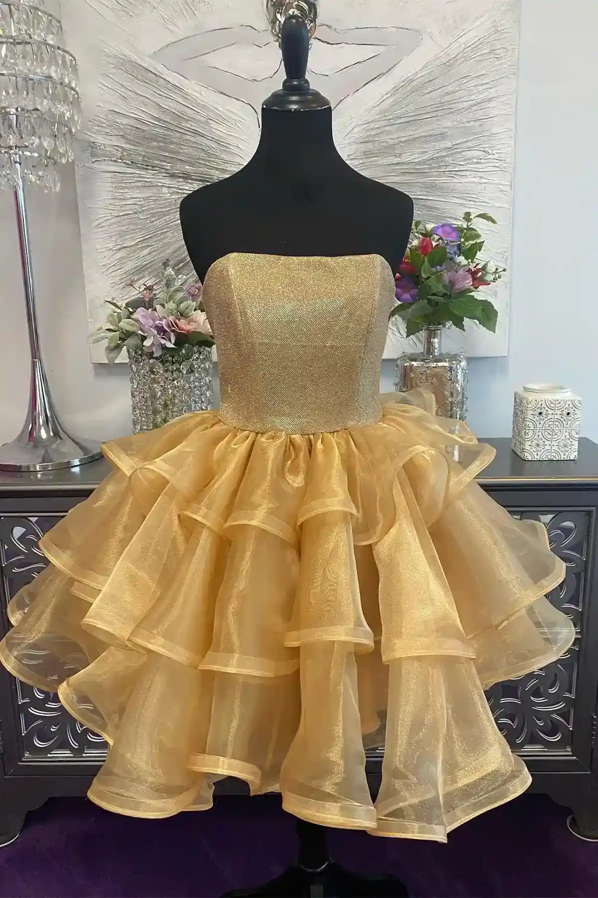 Strapless Sleeveless A-Line Empire Tiered Party Homecoming Dress