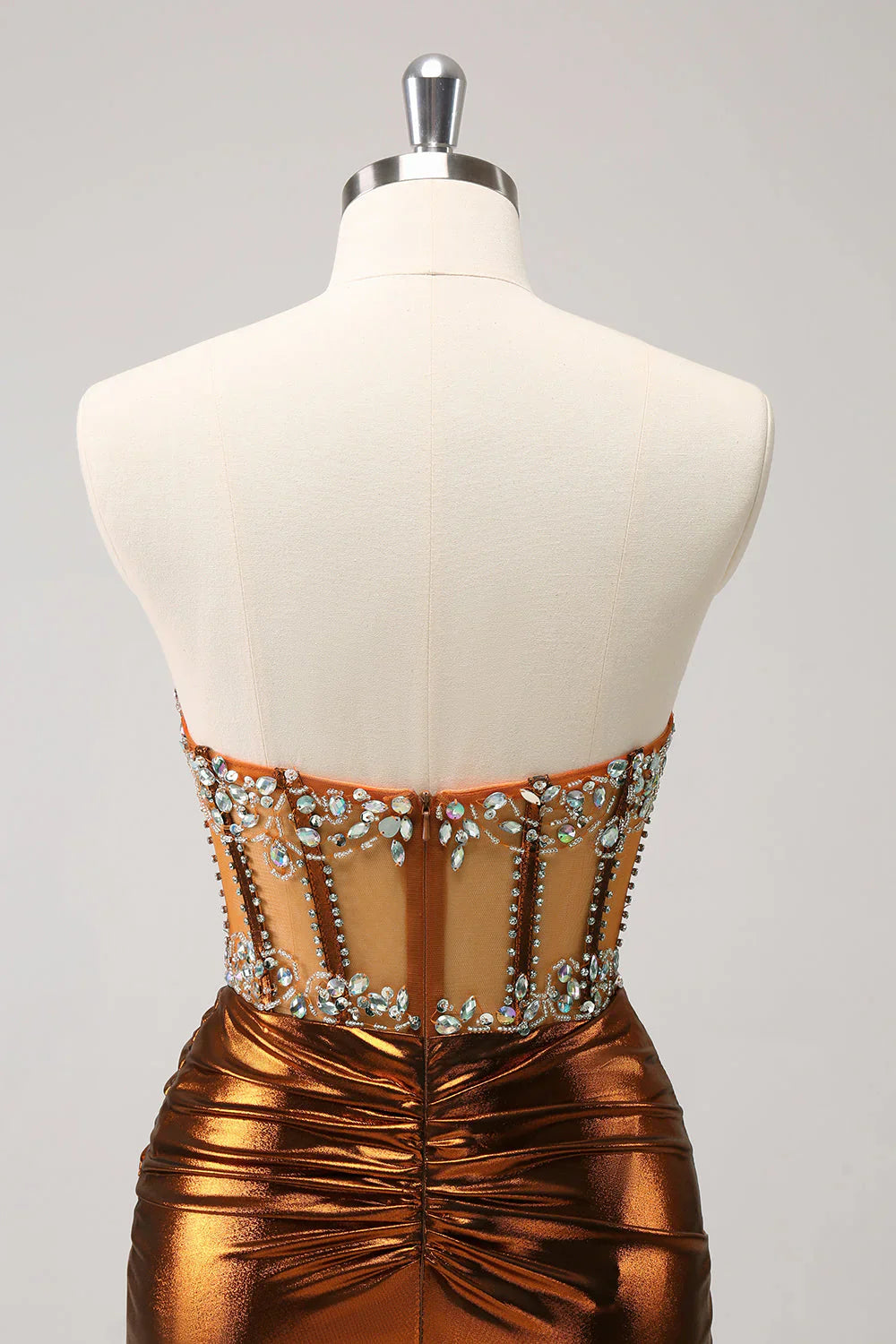 Strapless Sheath Beaded Empire Satin Homecoming Dress