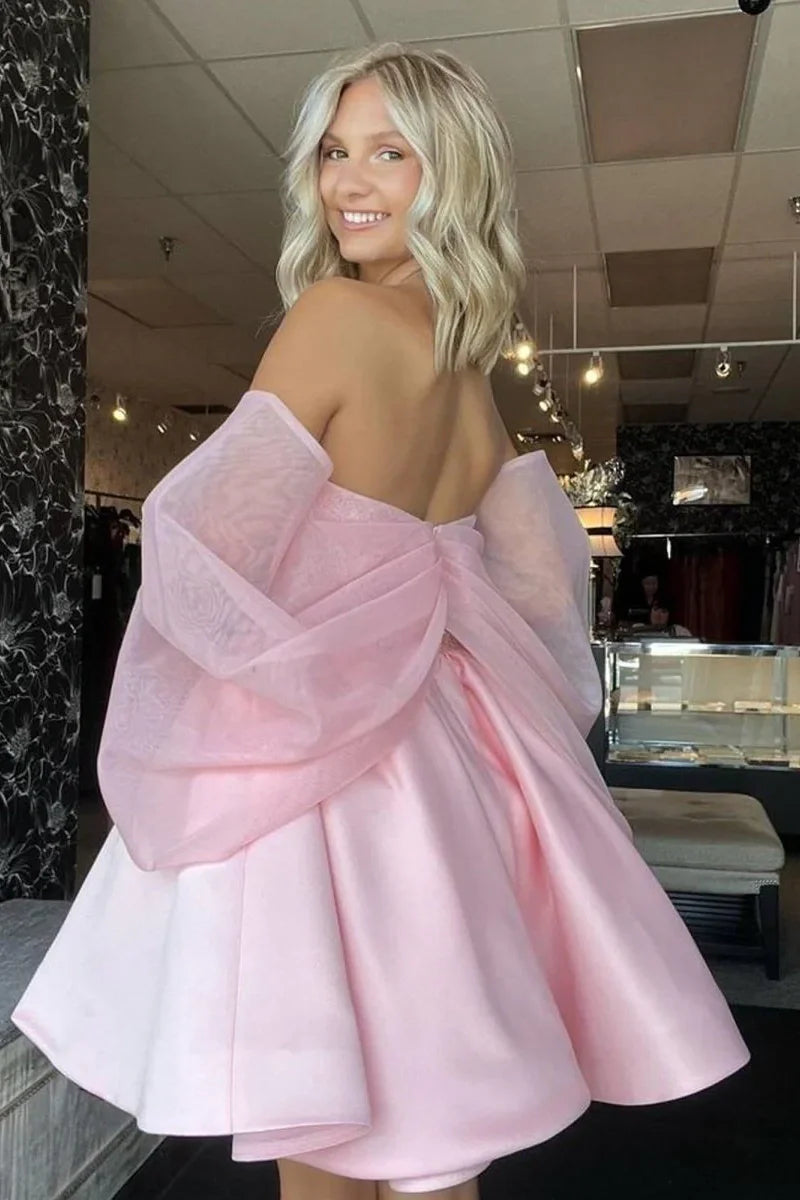 Sweetheart Bow Off-Shoulder Two Tone Empire A-Line Homecoming Dress