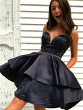 Sweetheart Neck Short Back Prom Dresses, Little Black Formal Graduation Homecoming Dresses