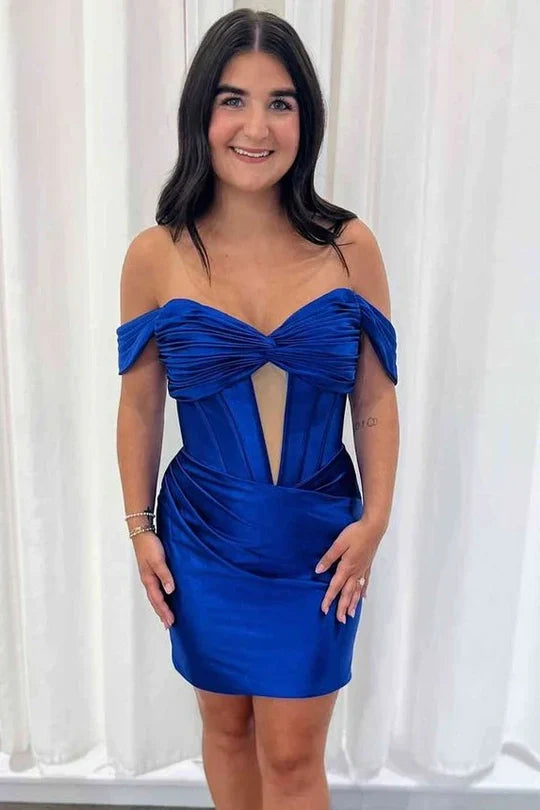 Sweetheart Off-Shoulder Empire Bodycon Satin Homecoming Dress