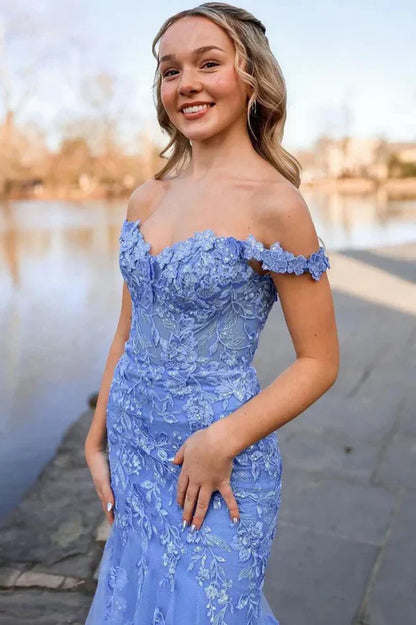Sweetheart Off-Shoulder Lace Appliques Mermaid Party Prom Dress