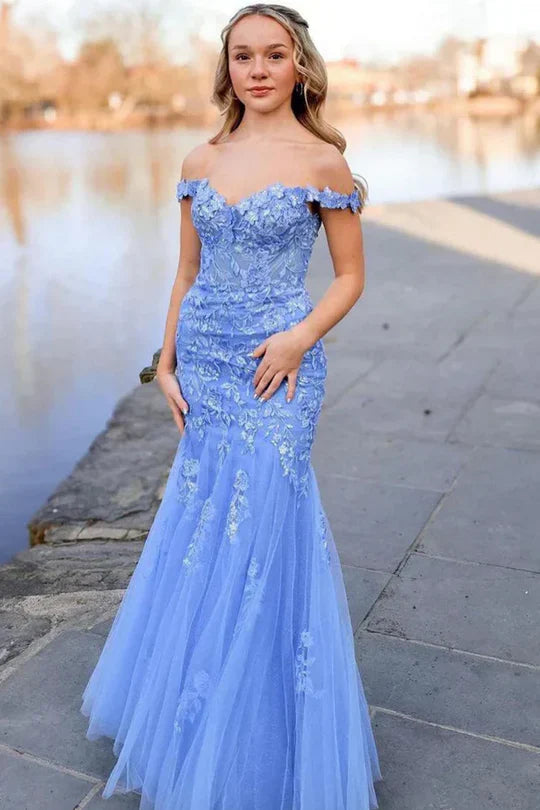 Sweetheart Off-Shoulder Lace Appliques Mermaid Party Prom Dress