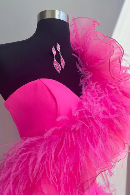 Sweetheart One Shoulder Feathers Ruffled Short Homecoming Dress