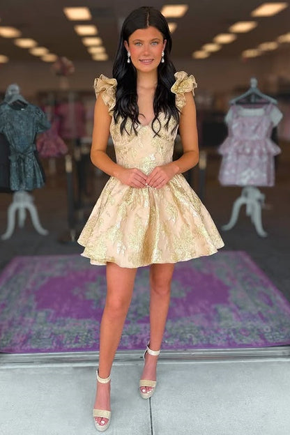 Sweetheart Ruffle Straps A-Line Empire Floral Satin Party Homecoming Dress