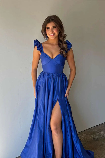 Sweetheart Ruffled Straps A-Line Empire Party Prom Dress