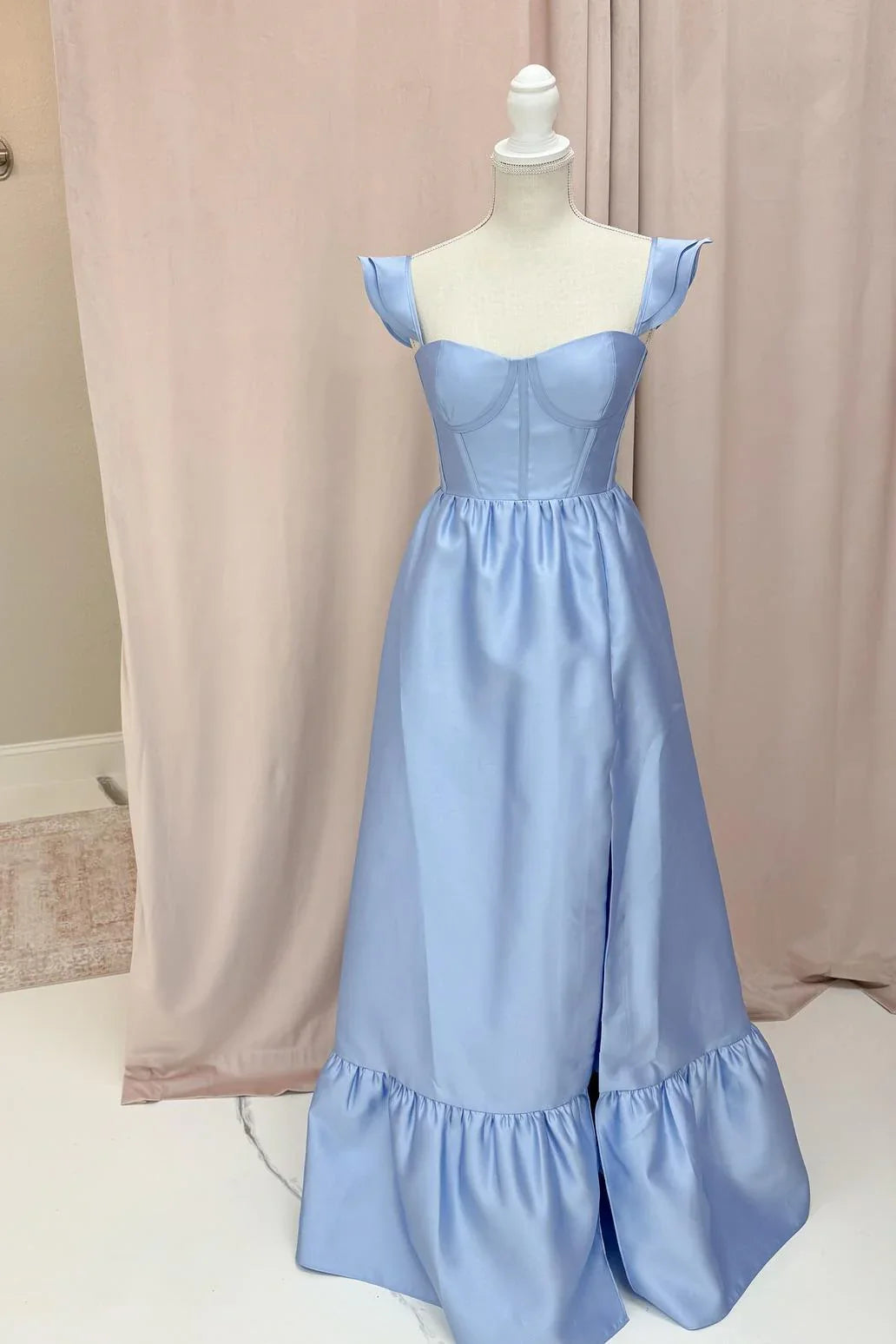 Sweetheart Ruffled Straps Satin A-Line Bridesmaid Dress