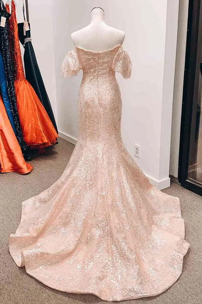 Sweetheart Short Sleeves Appliques Mermaid Prom Dress