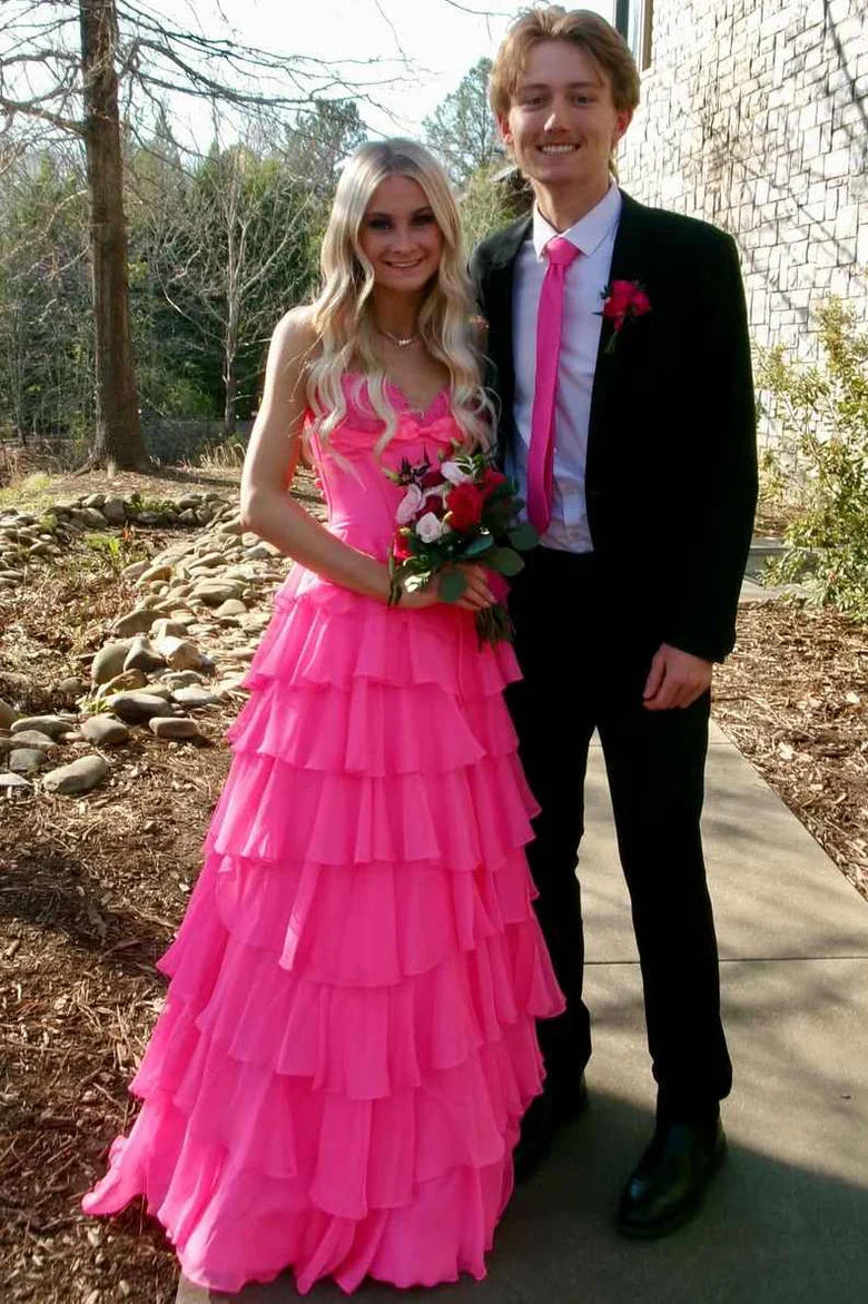 Sweetheart Sleeveless A-Line Empire Chiffon Tiered Party Prom Dress