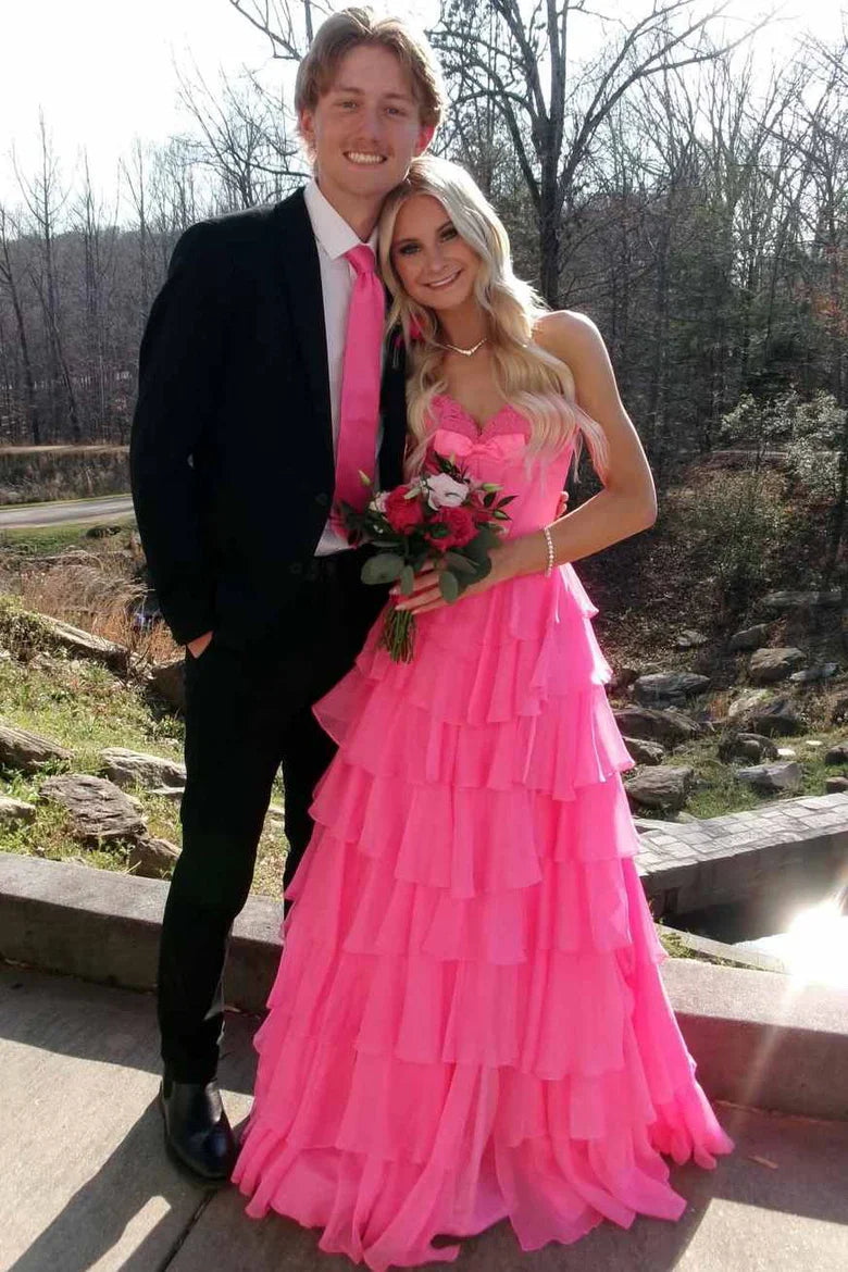 Sweetheart Sleeveless A-Line Empire Chiffon Tiered Party Prom Dress