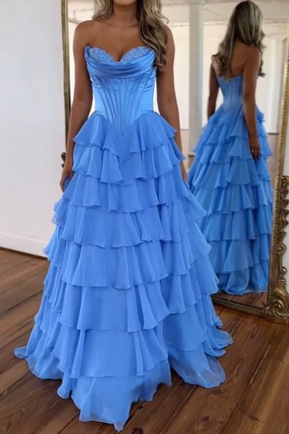 Sweetheart Sleeveless Empire A-Line Tiered Prom Dress