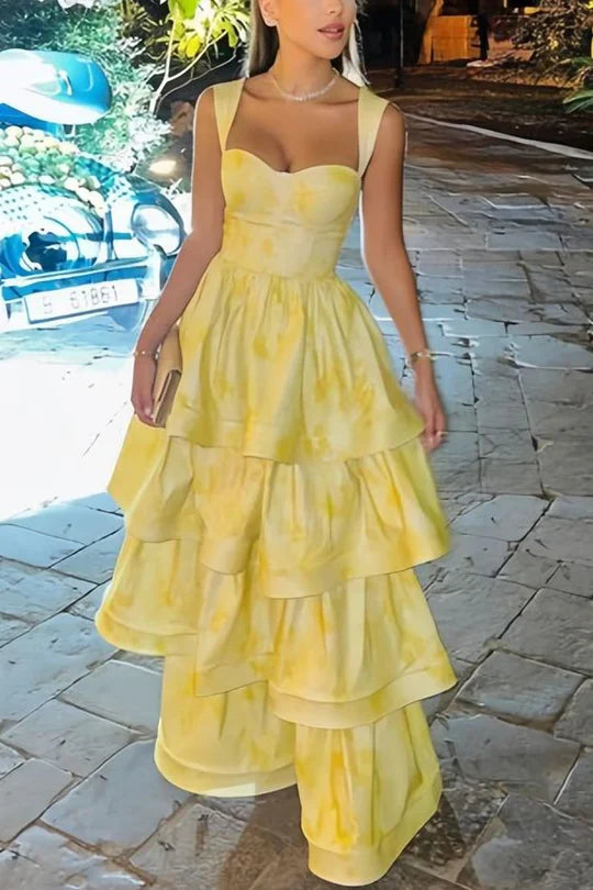 Sweetheart Sleeveless Satin A-Line Tiered Party Prom Dress