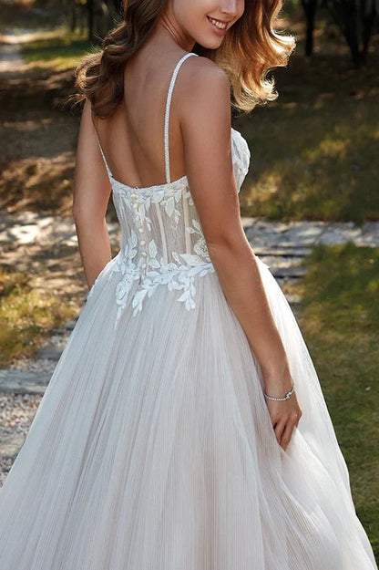 Sweetheart Spaghetti Straps Appliques A-Line Wedding Dress