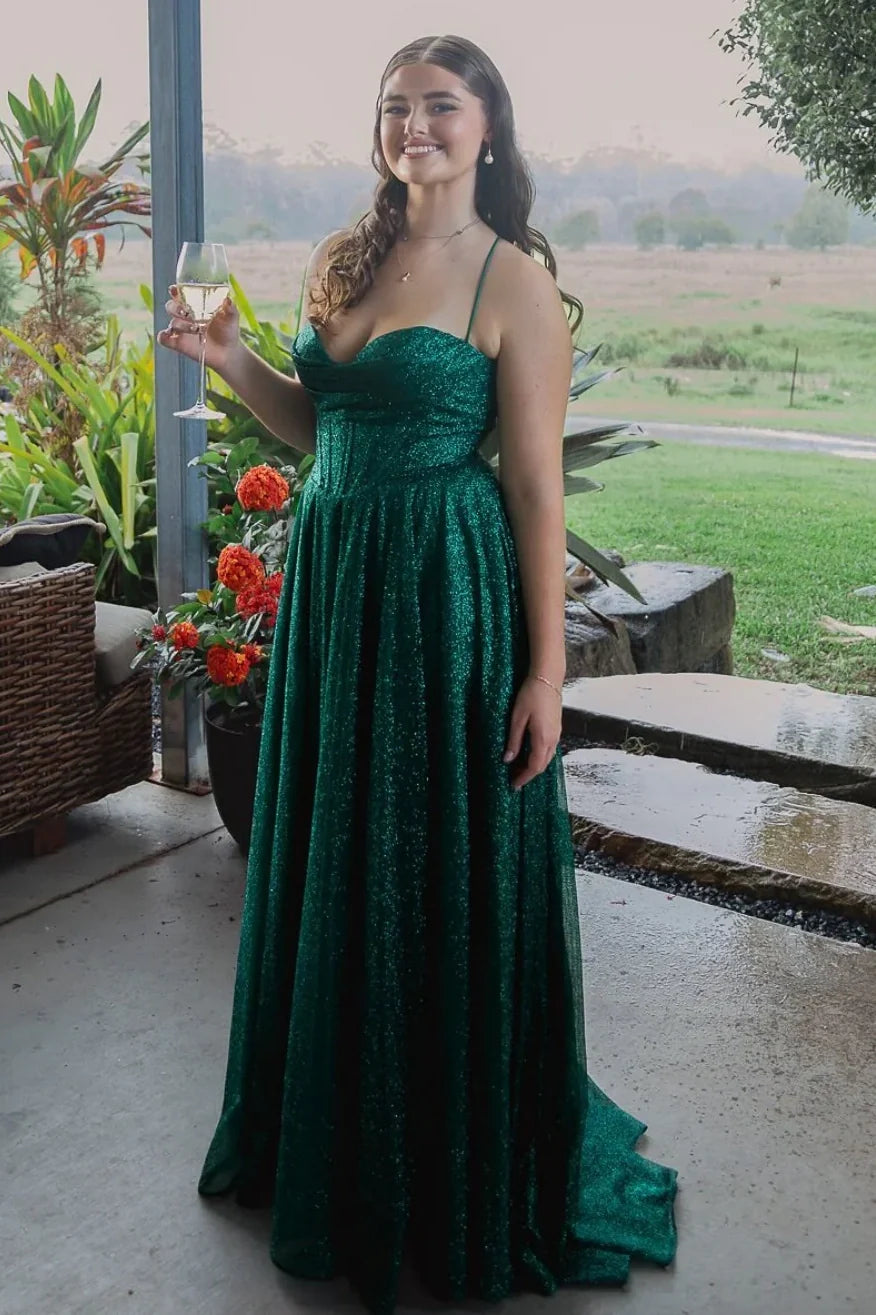 Sweetheart Spaghetti Straps Empire Sparkly Party Prom Dress