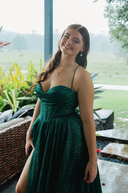 Sweetheart Spaghetti Straps Empire Sparkly Party Prom Dress