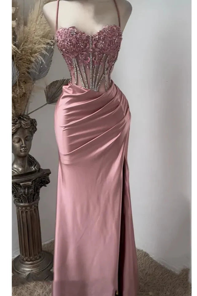 Sweetheart Spaghetti Straps Lace Appliques Long Party Prom Dress