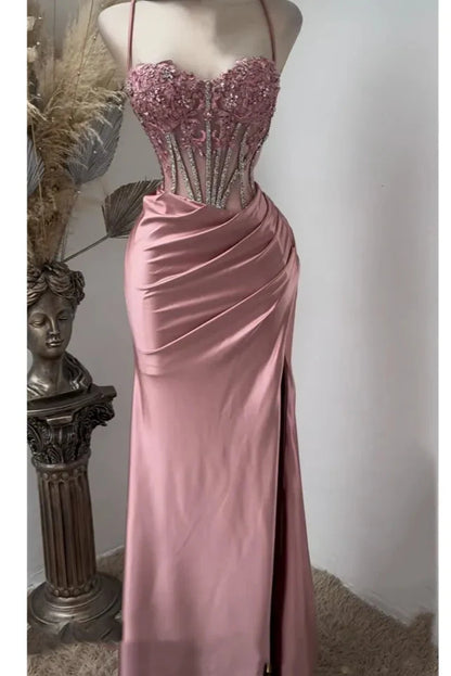 Sweetheart Spaghetti Straps Lace Appliques Long Party Prom Dress