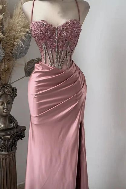Sweetheart Spaghetti Straps Lace Appliques Long Party Prom Dress