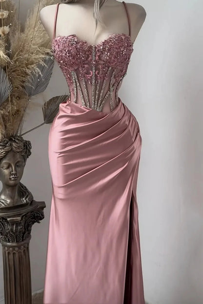 Sweetheart Spaghetti Straps Lace Appliques Long Party Prom Dress