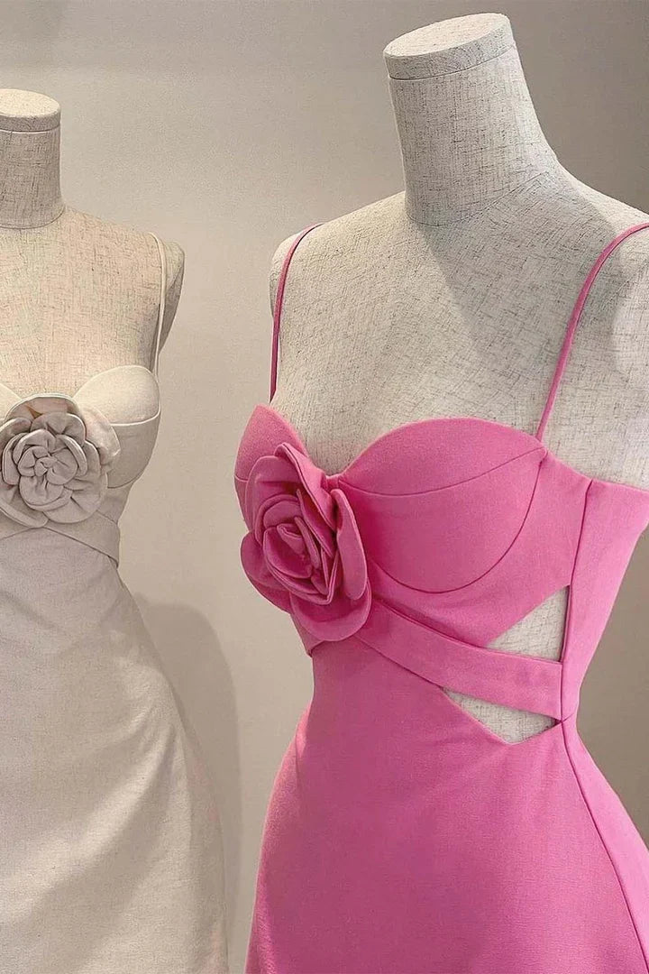 Sweetheart Spaghetti Straps Satin A-Line Floral Homecoming Dress