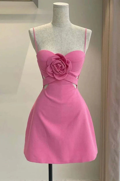 Sweetheart Spaghetti Straps Satin A-Line Floral Homecoming Dress