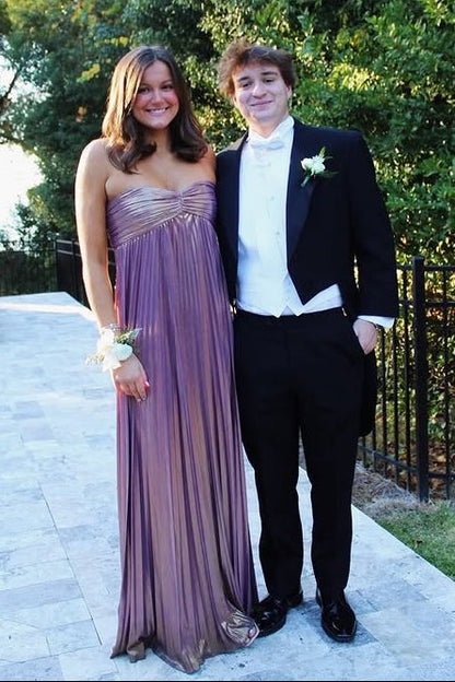 Sweetheart Strapless A-Line Pleated Long Party Prom Dress