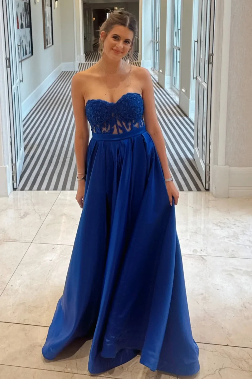 Sweetheart Strapless A-Line Sheer Empire Party Prom Dress
