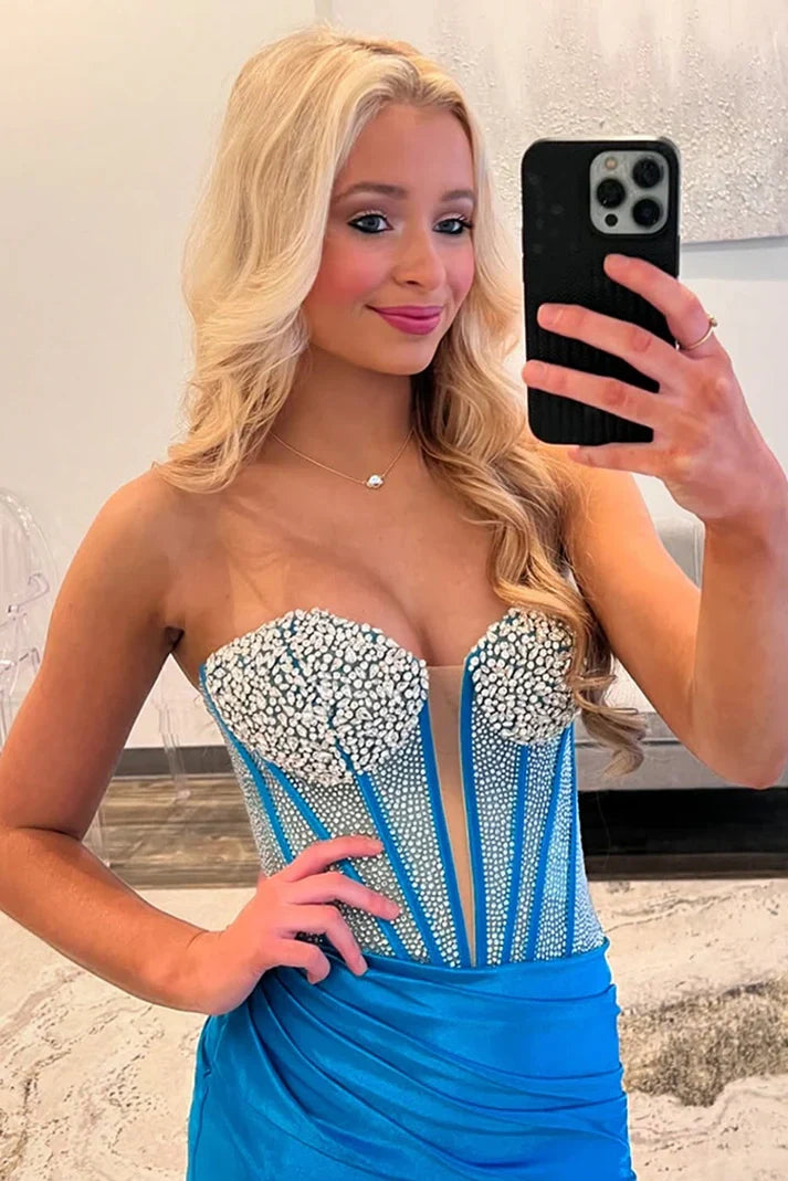 Sweetheart Strapless Beaded Empire Mermaid Party Prom Dress