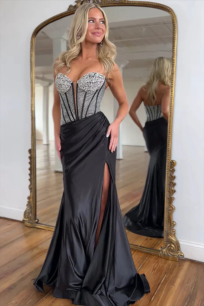Sweetheart Strapless Beaded Empire Mermaid Party Prom Dress