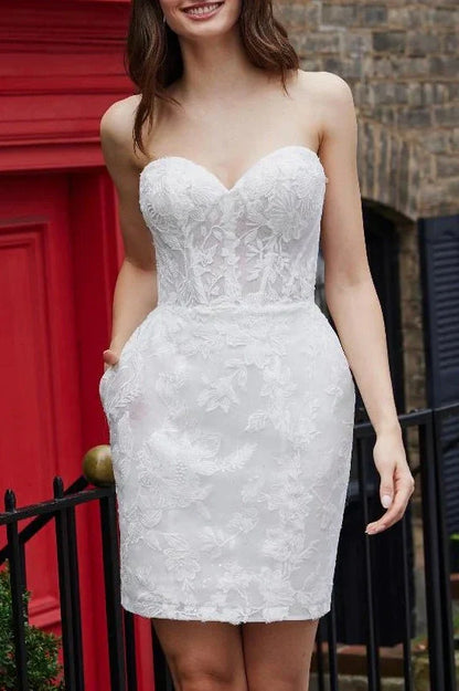Sweetheart Strapless Bodycon Lace Short Wedding Dress