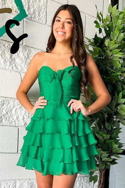 Sweetheart Strapless Empire A-Line Tiered Homecoming Dress