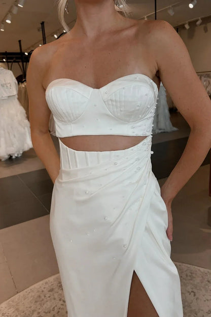 Sweetheart Strapless Empire Pearl Mermaid Beach Wedding Dress