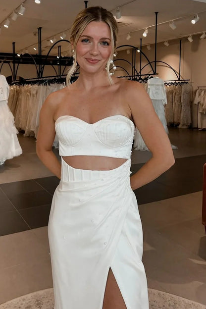 Sweetheart Strapless Empire Pearl Mermaid Beach Wedding Dress