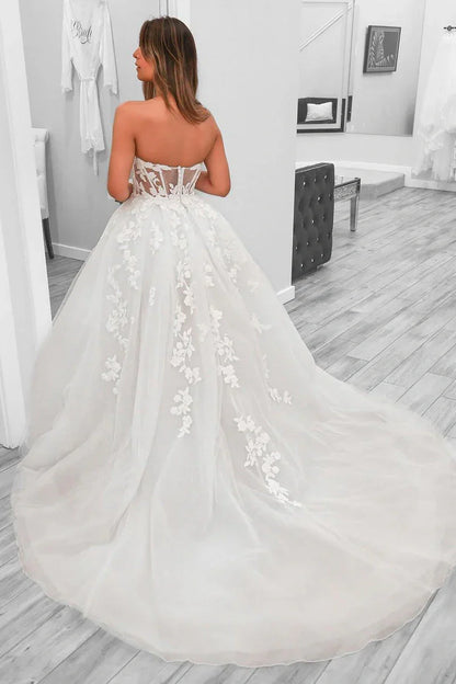 Sweetheart Strapless Empire Sheer Long A-Line Wedding Dress