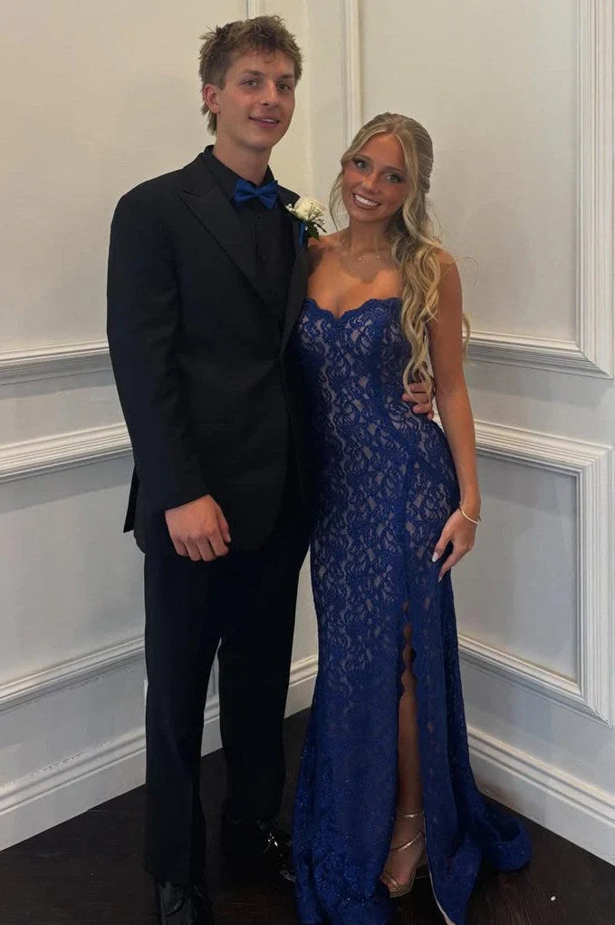 Sweetheart Strapless Fully Lace Mermaid Party Prom Dress With Slit