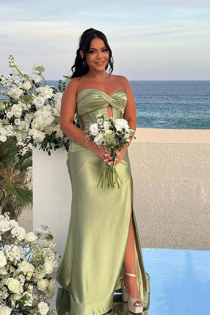 Sweetheart Strapless Mermaid Empire Bridesmaid Dress With Slit