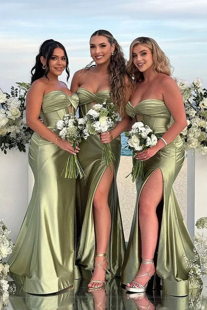 Sweetheart Strapless Mermaid Empire Bridesmaid Dress With Slit