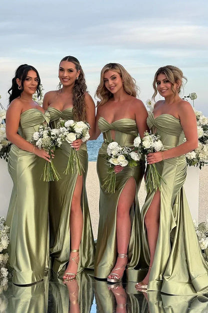 Sweetheart Strapless Mermaid Empire Bridesmaid Dress With Slit