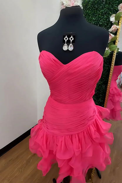 Sweetheart Strapless Pleated Empire Ruffle Homecoming Dress