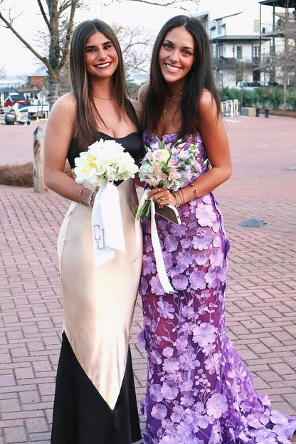 Sweetheart Strapless Purple Floral Lace Mermaid Party Prom Dress