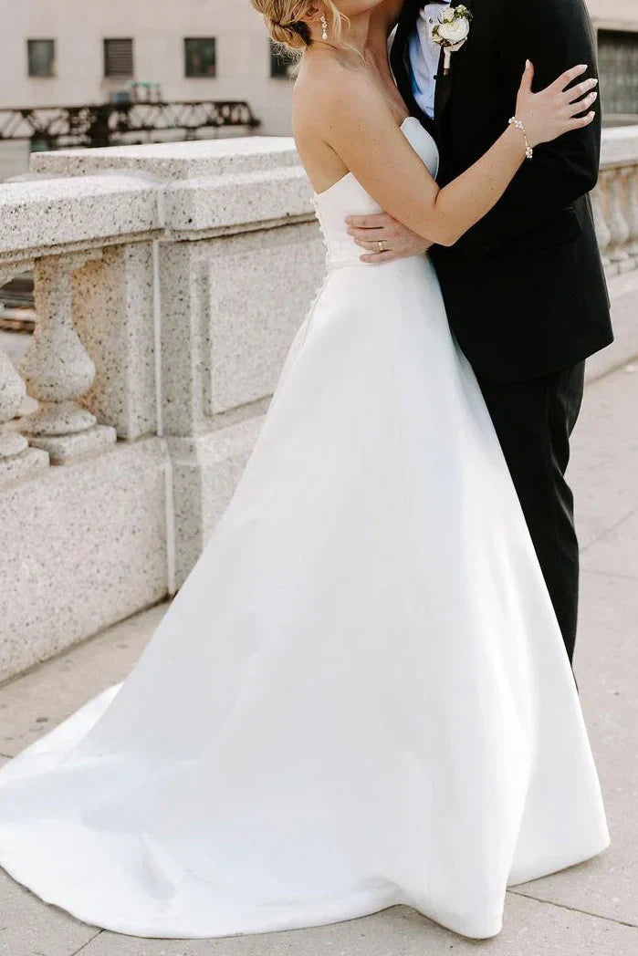 Sweetheart Strapless Satin A-Line Empire With Train Wedding Dress