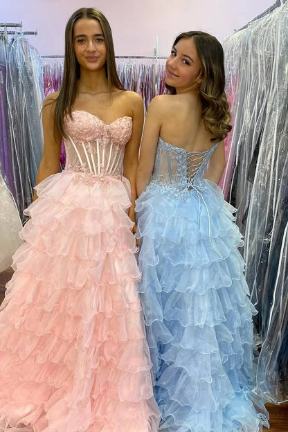 Sweetheart Strapless Sheer Empire Tiered Tulle A-Line Party Prom Dress