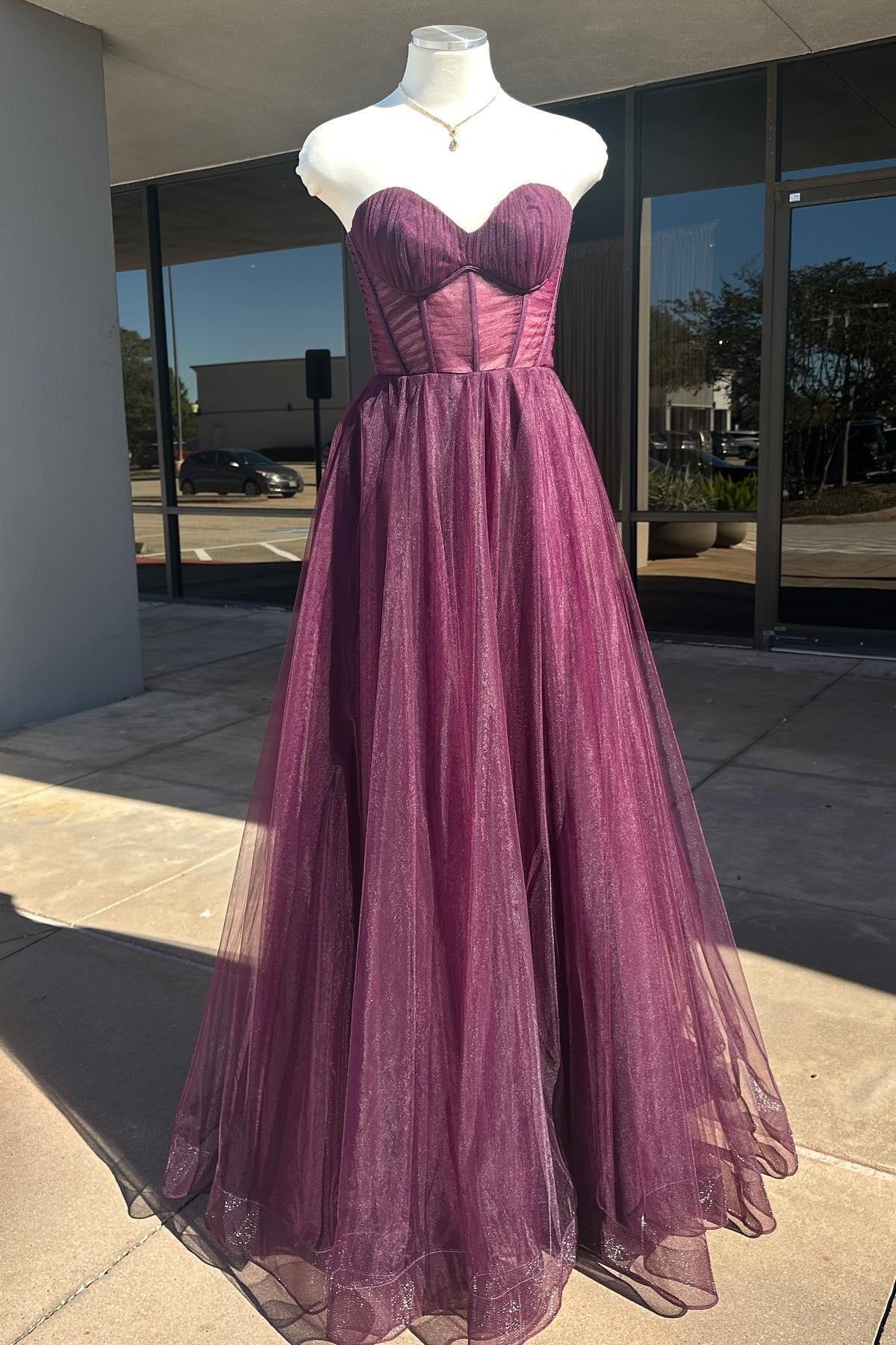Sweetheart Strapless Sheer Empire Tulle A-Line Party Prom Dress