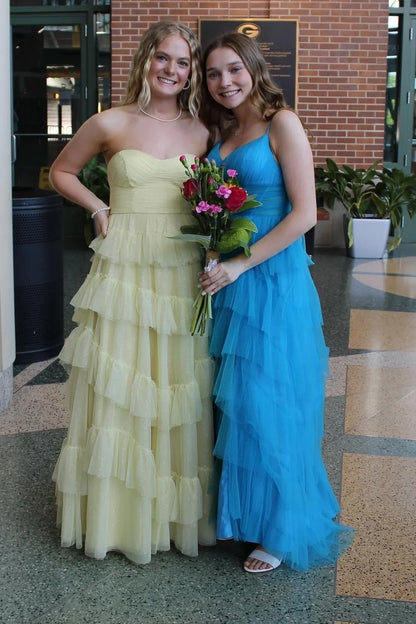 Sweetheart Strapless Tulle A-Line Tiered Party Prom Dress