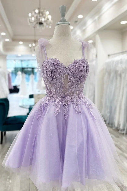 Sweetheart Straps Tulle A-Line Appliques Homecoming Dress