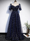 Navy Blue Tulle Simple Prom Dress, A-line Navy Blue Tulle Evening Dress TP1105
