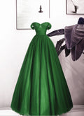 A-line Off Shoulder Sweetheart Simple Party Dress, Tulle Long Prom Dress TP1162