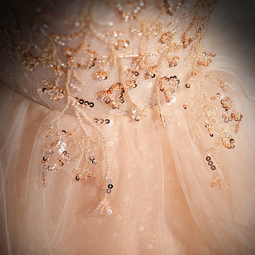 Cute A-line Shiny Tulle with Lace Off Shoulder Party Dress, Long Floor Length Prom Dress TP1183