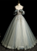 Green Ball Gown Round Neckline with Lace Sweet 16 Dress, Green Tulle Formal Dress TP1186