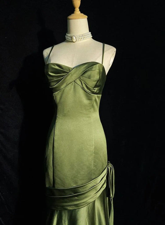 Green Satin Sweetheart Straps Long Evening Dress, Green Wedding Party Dress TP1207
